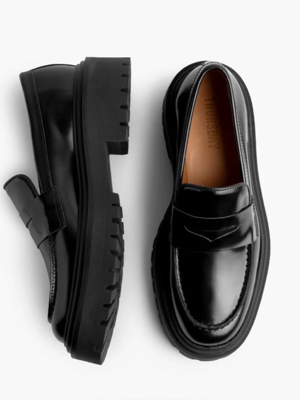 Thursday Boot Company Black Leather Lug sole Penny Loafers - PLATFORM 8